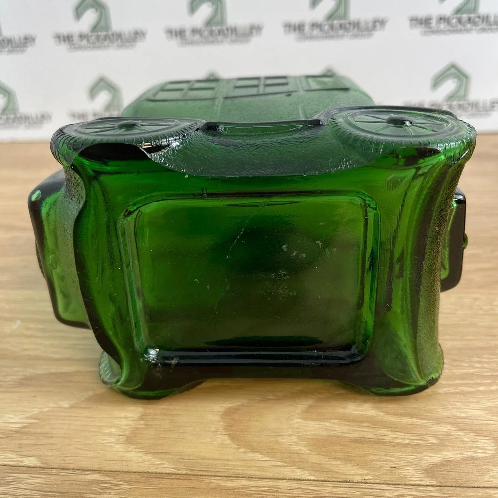 Vintage Glass Decanter Set Green Amber Carriage Car Driver Top Hat Taiwan 2pc